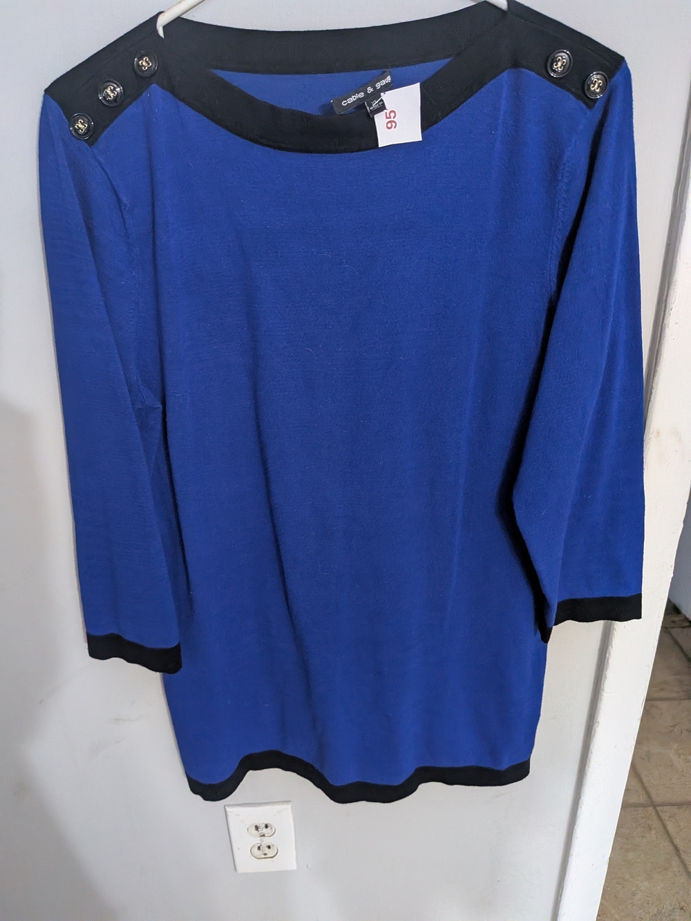 Cable & Gauge Royal Blue Long Sleeve Dress with Black Trim and Shoulder Buttons